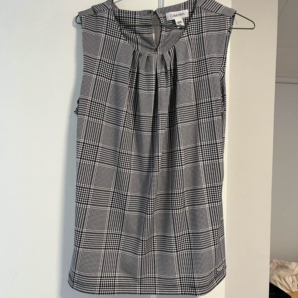 Calvin Klein Black and White Checkered Blouse